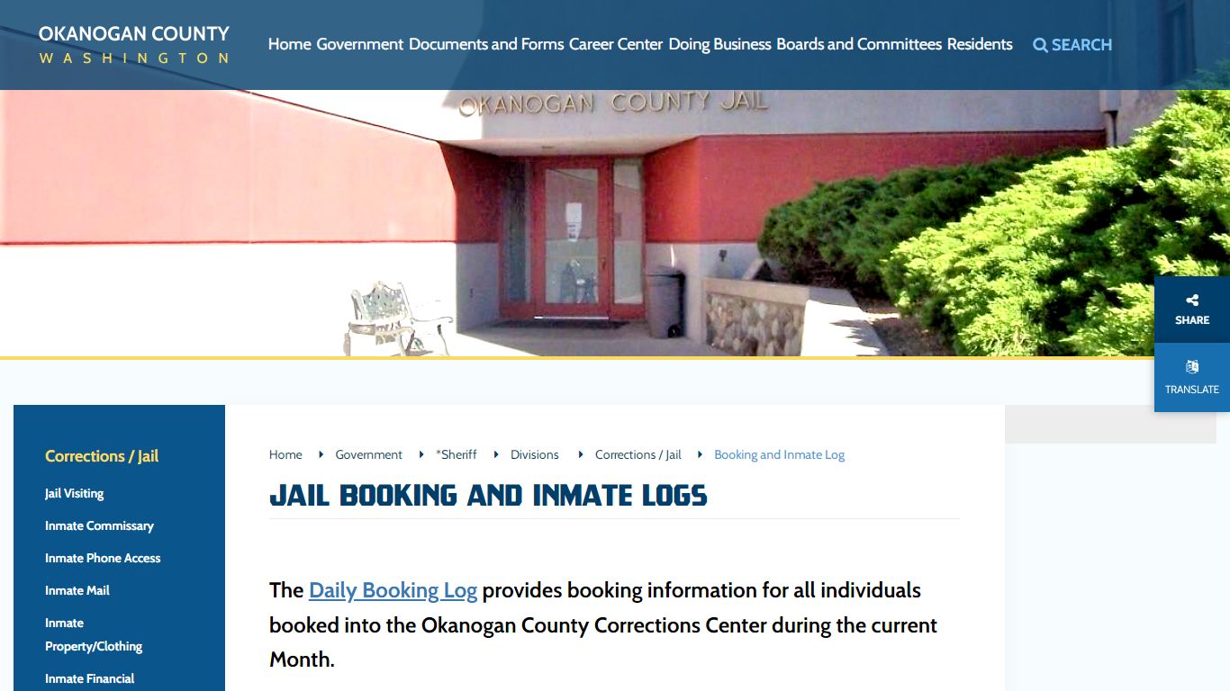 Jail Booking and Inmate Logs - Okanogan County, Washington